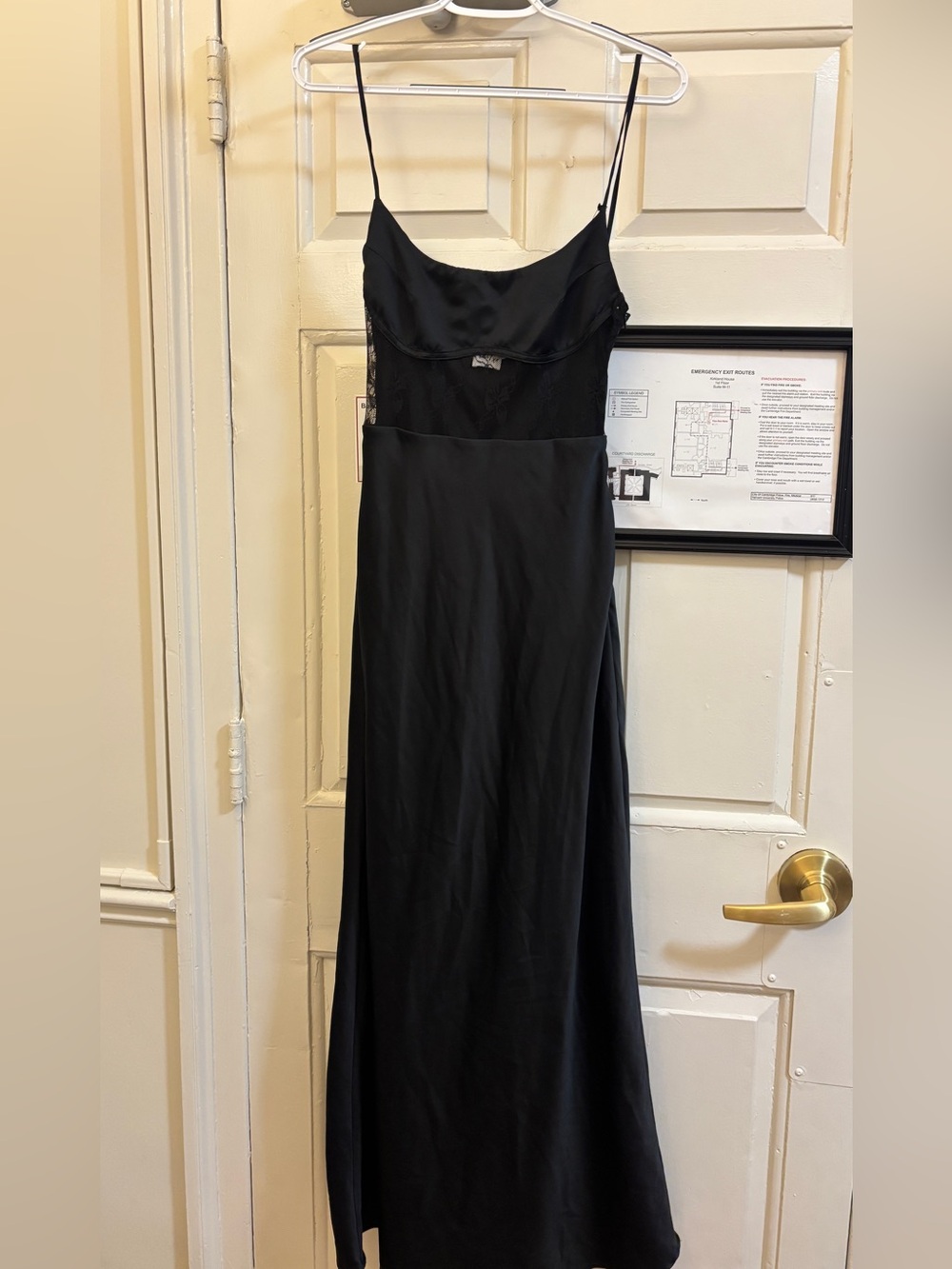 Princess Polly Black Satin Slip Dress with Lace Accents